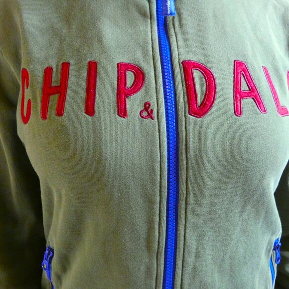 Disney Varsity Jacket Size S Chip & Dale Olive Green Embroidered Rare Hong Kong - Picture 6 of 13